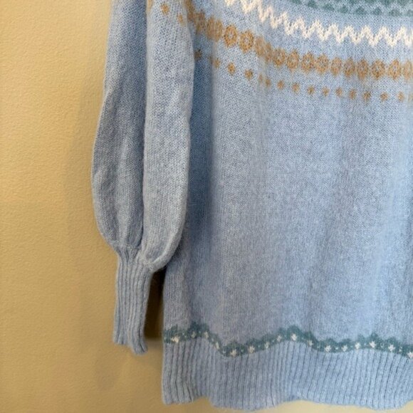 J.Crew Fair Isle Yoke Sweater XXS Blue Alpaca Wool Nordic Puff Sleeve BD152 - Picture 8 of 13
